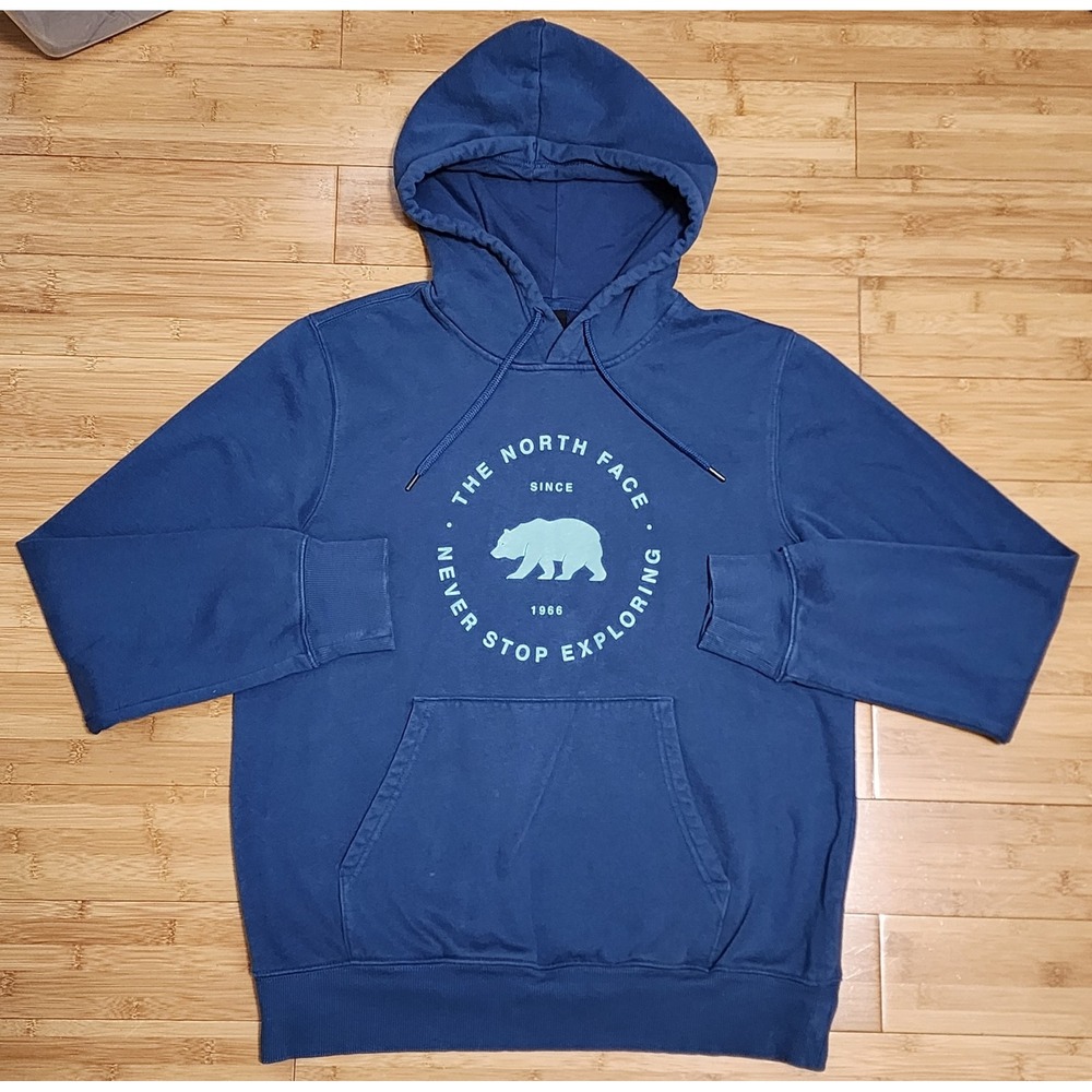 The North Face Never Stop Exploring Bear Sweatshirt Hoodie Men's M Graphic Blue